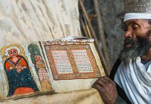 An Orthodox priest at Nakuto Lab Rock Church, outside Lalibela, Ethiopia. About three-quarters of Orthodox Ethiopians say they attend church every week. (Eric Lafforgue/Art in All of Us/Corbis via Getty Images)