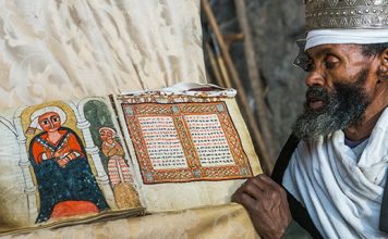 An Orthodox priest at Nakuto Lab Rock Church, outside Lalibela, Ethiopia. About three-quarters of Orthodox Ethiopians say they attend church every week. (Eric Lafforgue/Art in All of Us/Corbis via Getty Images)