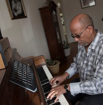 Hailu Mergia at home: ‘The Lady Is a Tramp – I love that one! My favourite is old jazz.’ Photograph: Sait Serkan Gurbuz for the Guardian